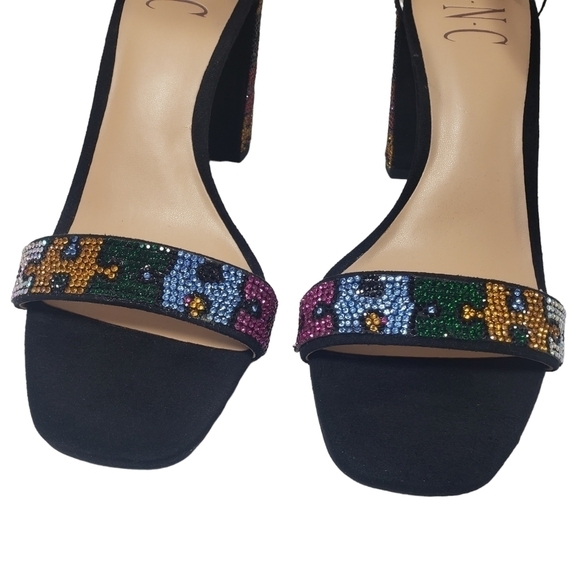 INC International Concepts Lexi Black Open Toe Buckle Rhinestone Puzzle Heels 5M - Picture 8 of 11